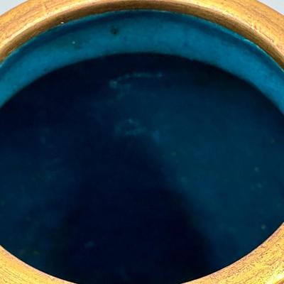 Hand Painted Porcelain Vase with Brass Trim