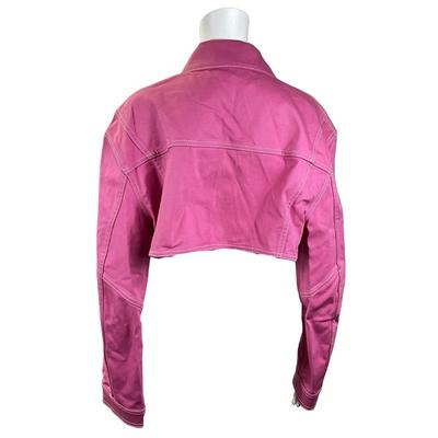 231 BALMAIN Pink Denim Cropped Top Jacket Size 44