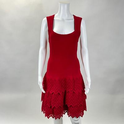 260 New with Tag ALAÏA Paris ZigZag Volant Rogue Red Dress Size XL