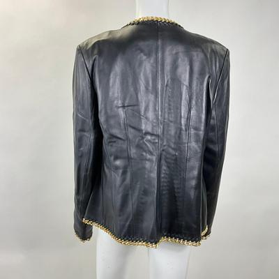 263 ZELDA Black/Gold Leather Jacket Size 12