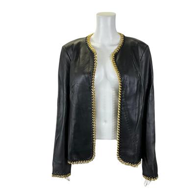 263 ZELDA Black/Gold Leather Jacket Size 12