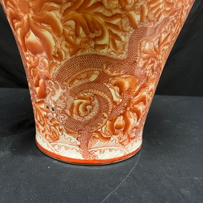 Red and White Porcelain Vase w/ Imperial Dragon (1020FR-MG)