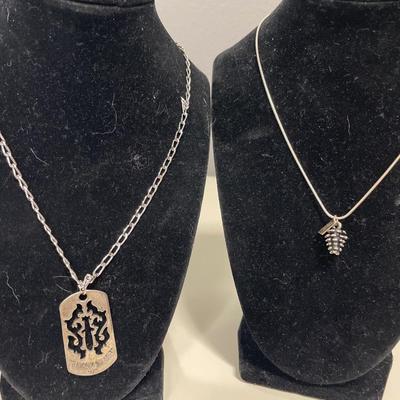 2 unique Sterling pendants: Acorn & Chrome hearts dagger dog chain