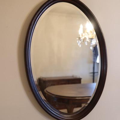 Wood and Beveled Oval Mirror