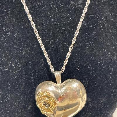 Gorham Sterling heart necklace with gold rose