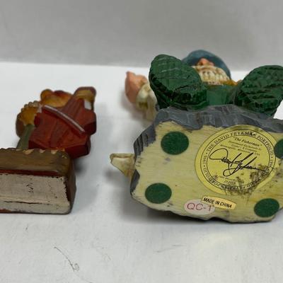 2 Wooden Figurines, Miniature Cello Player and Fisherman by David Frykman Carved Wooden