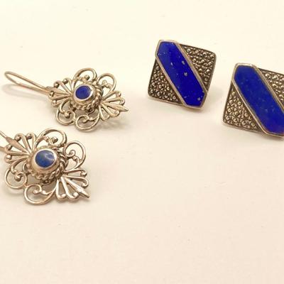 LOT 32: Two Pair of Sterling and Lapis Pierced Earrings
