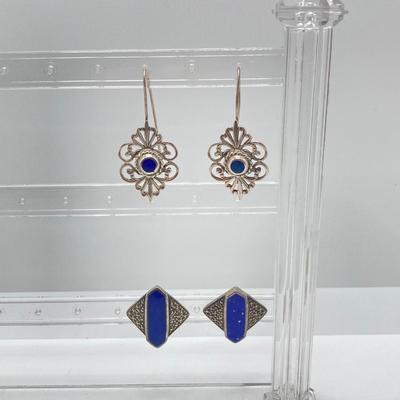 LOT 32: Two Pair of Sterling and Lapis Pierced Earrings