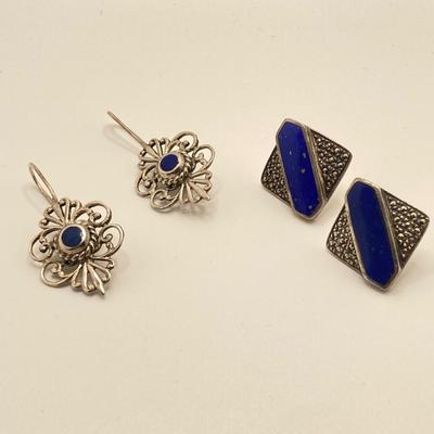 LOT 32: Two Pair of Sterling and Lapis Pierced Earrings