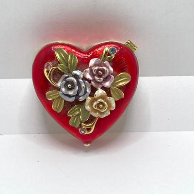 LOT 35: 10KT Gold Jade Pierced Earrings and Heart Shaped Enamel Trinket Box