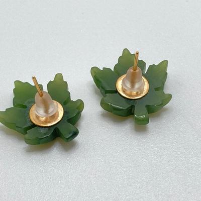 LOT 35: 10KT Gold Jade Pierced Earrings and Heart Shaped Enamel Trinket Box