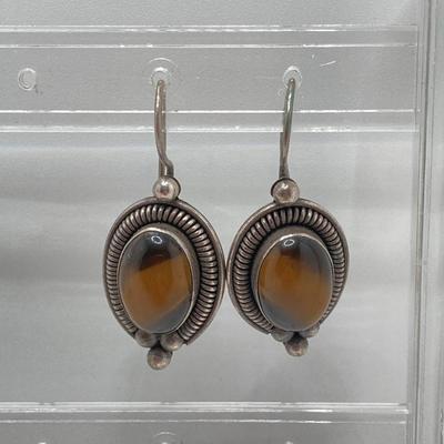 LOT 37: Two Pair of Vintage Sterling and Tigers Eye Pierced Earrings