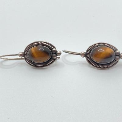 LOT 37: Two Pair of Vintage Sterling and Tigers Eye Pierced Earrings
