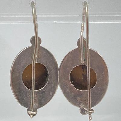 LOT 37: Two Pair of Vintage Sterling and Tigers Eye Pierced Earrings