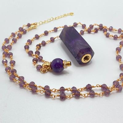 LOT 41: Aviva Stanoff Luxe Tribe Amethyst Bottle (14K Gold Plate), Faceted Glass Beads and More