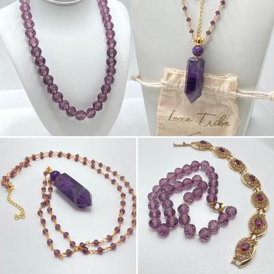 LOT 41: Aviva Stanoff Luxe Tribe Amethyst Bottle (14K Gold Plate), Faceted Glass Beads and More