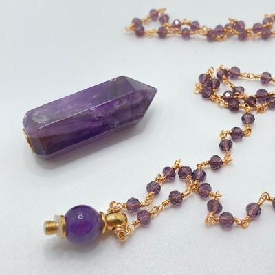 LOT 41: Aviva Stanoff Luxe Tribe Amethyst Bottle (14K Gold Plate), Faceted Glass Beads and More