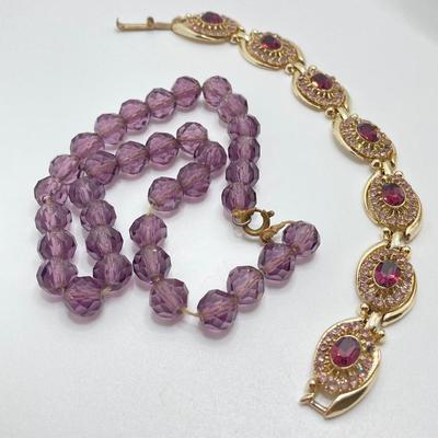 LOT 41: Aviva Stanoff Luxe Tribe Amethyst Bottle (14K Gold Plate), Faceted Glass Beads and More