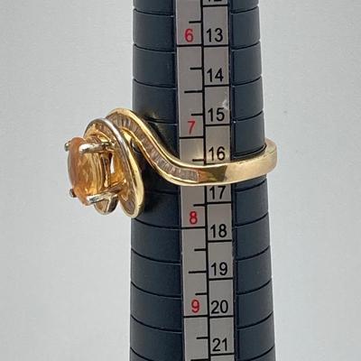 LOT 42: Sterling / Gold Vermeil Topaz Ring - Sz 7.5