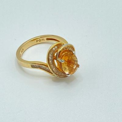 LOT 42: Sterling / Gold Vermeil Topaz Ring - Sz 7.5