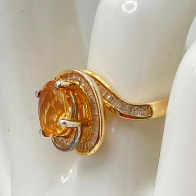 LOT 42: Sterling / Gold Vermeil Topaz Ring - Sz 7.5