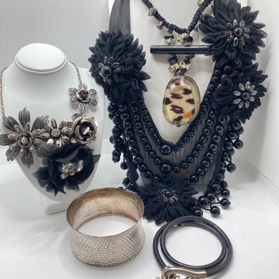 LOT 47: Black / Silver Floral Theme and More Statement Fashion Jewelry