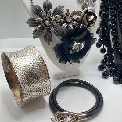 LOT 47: Black / Silver Floral Theme and More Statement Fashion Jewelry