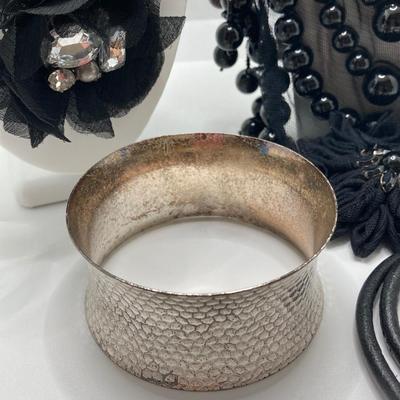 LOT 47: Black / Silver Floral Theme and More Statement Fashion Jewelry