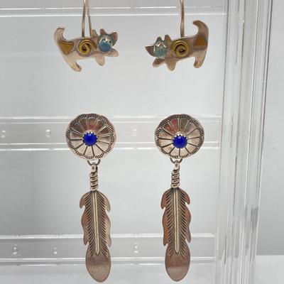 LOT 48: Two Pair of Sterling and Gemstone Style Pierced Earrings