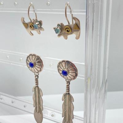 LOT 48: Two Pair of Sterling and Gemstone Style Pierced Earrings