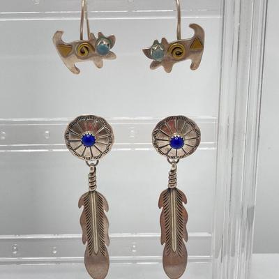 LOT 48: Two Pair of Sterling and Gemstone Style Pierced Earrings