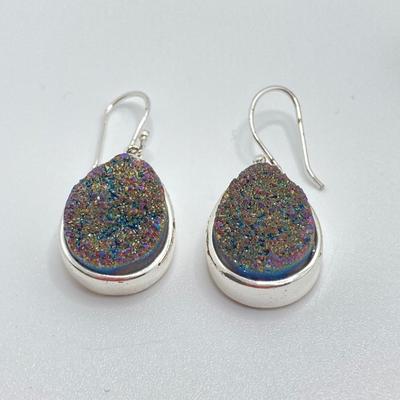 LOT 49: Three Pair of Druzy Style Pierced Earrings - (One 925 Cultured Pearl Druzy Included)