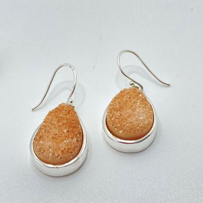 LOT 49: Three Pair of Druzy Style Pierced Earrings - (One 925 Cultured Pearl Druzy Included)