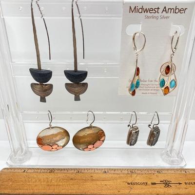 LOT 50: Sterling Pierced Earrings - Jold'en, Midwest Amber Gem, Molded Glass and More