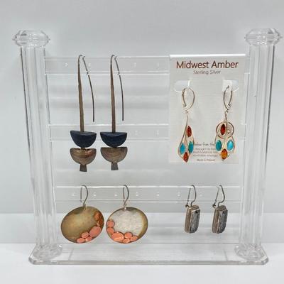 LOT 50: Sterling Pierced Earrings - Jold'en, Midwest Amber Gem, Molded Glass and More