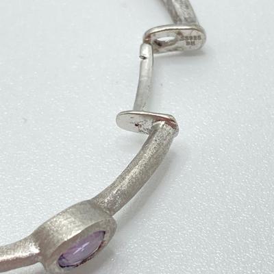 LOT 51: Amethyst Hoop Earrings and Artisan Sterling and Gemstone Bangle Bracelet