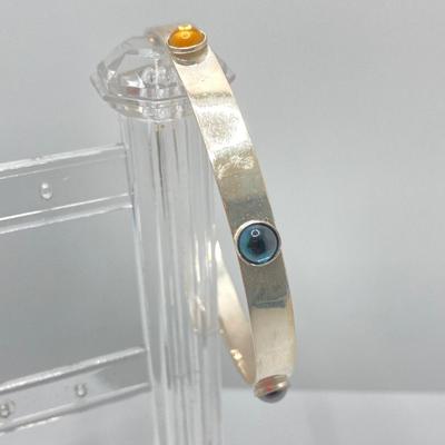 LOT 51: Amethyst Hoop Earrings and Artisan Sterling and Gemstone Bangle Bracelet