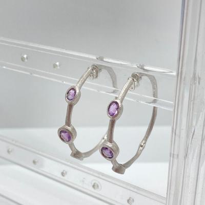LOT 51: Amethyst Hoop Earrings and Artisan Sterling and Gemstone Bangle Bracelet