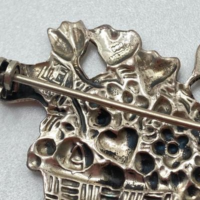 LOT 52: Sterling Mary Engelbreit Hearts in Basket Brooch, "Bloom" Girl with Water Can Brooch and Santa Claus Pin (MEINK)