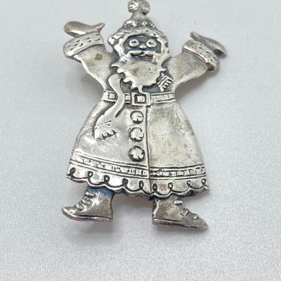 LOT 52: Sterling Mary Engelbreit Hearts in Basket Brooch, "Bloom" Girl with Water Can Brooch and Santa Claus Pin (MEINK)