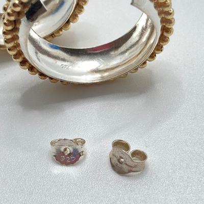 LOT 54: Gorham Sterling Angel Heart Charm Bracelet - 7" and Pair of Two Tone Hoop Earrings - TW 25.2g