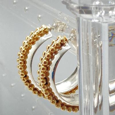 LOT 54: Gorham Sterling Angel Heart Charm Bracelet - 7" and Pair of Two Tone Hoop Earrings - TW 25.2g