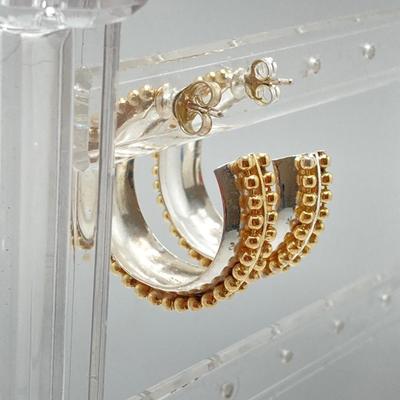 LOT 54: Gorham Sterling Angel Heart Charm Bracelet - 7" and Pair of Two Tone Hoop Earrings - TW 25.2g