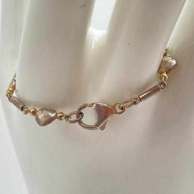 LOT 54: Gorham Sterling Angel Heart Charm Bracelet - 7" and Pair of Two Tone Hoop Earrings - TW 25.2g