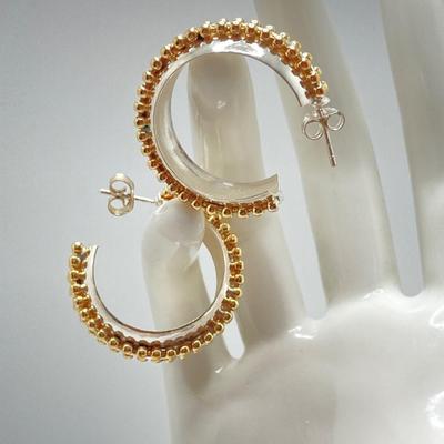 LOT 54: Gorham Sterling Angel Heart Charm Bracelet - 7" and Pair of Two Tone Hoop Earrings - TW 25.2g