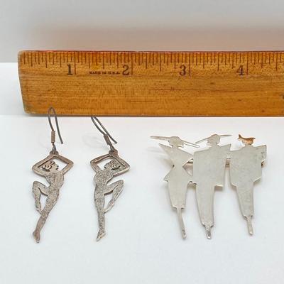 LOT 112: Vintage Sterling Brooch and Taxco Earrings