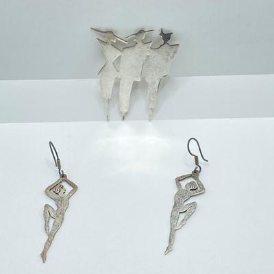 LOT 112: Vintage Sterling Brooch and Taxco Earrings