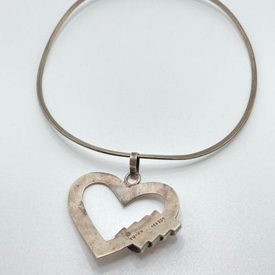 LOT 113: Taxco Mexico Sterling Silver Heart Pendant Necklace - TW 28g