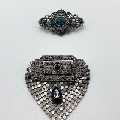 LOT 114: Collection of Vintage Brooch / Pins and Boma Mother of Pearl Marcasite Watch