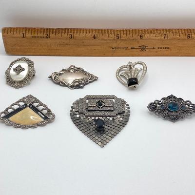 LOT 114: Collection of Vintage Brooch / Pins and Boma Mother of Pearl Marcasite Watch